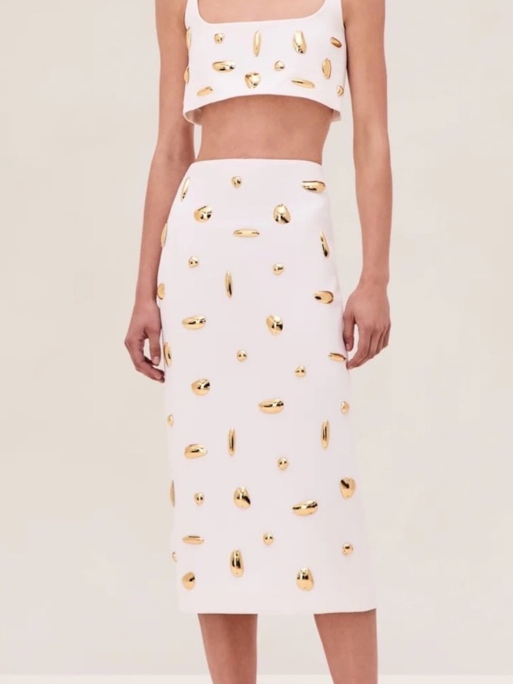 Alexis Pamila Appliqué Midi Skirt White Gold Size XS